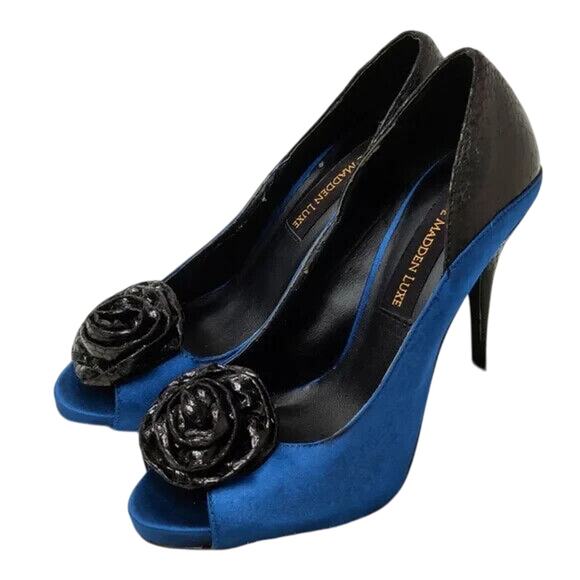 Y2K Steve Madden Blue Peep Toe Pumps Size 6 - Picture 1 of 6